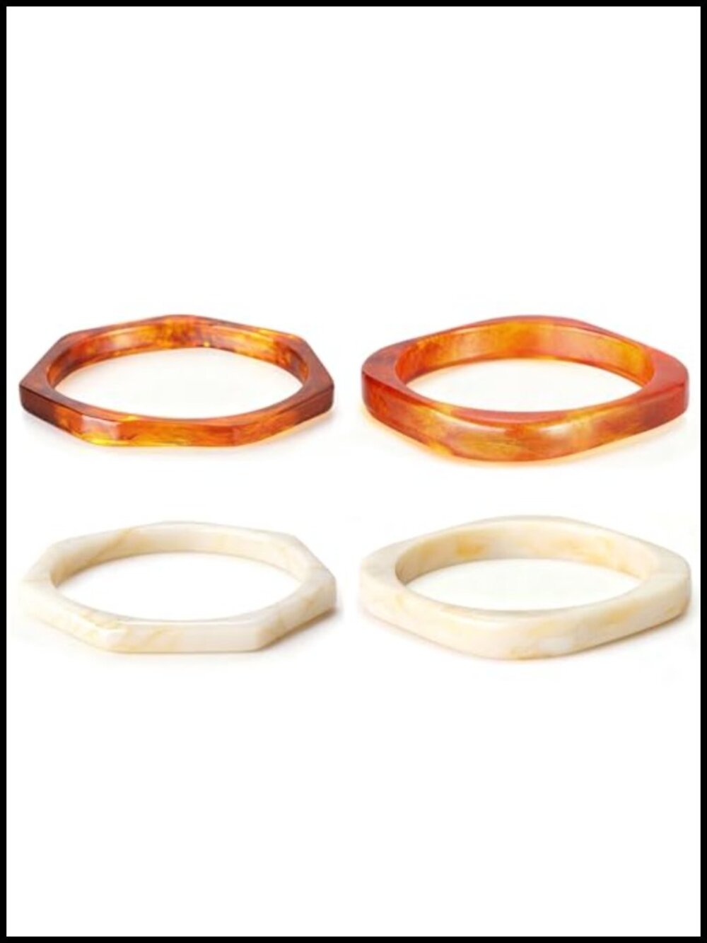 4PCS Chunky Acrylic Resin Bangle Bracelets Geometric Wide Wristbands for Women